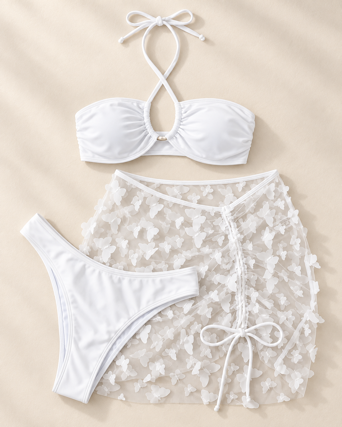 Bikini Blanco con Falda de Mariposas | Tallas S, M y L