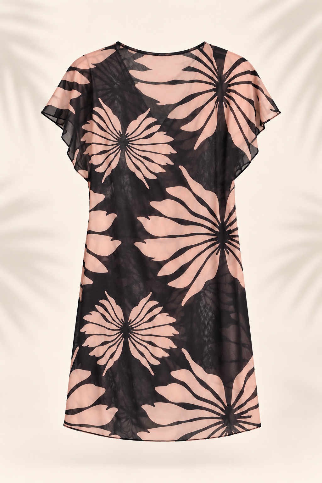 Vestido de playa cruzado negro con estampado floral