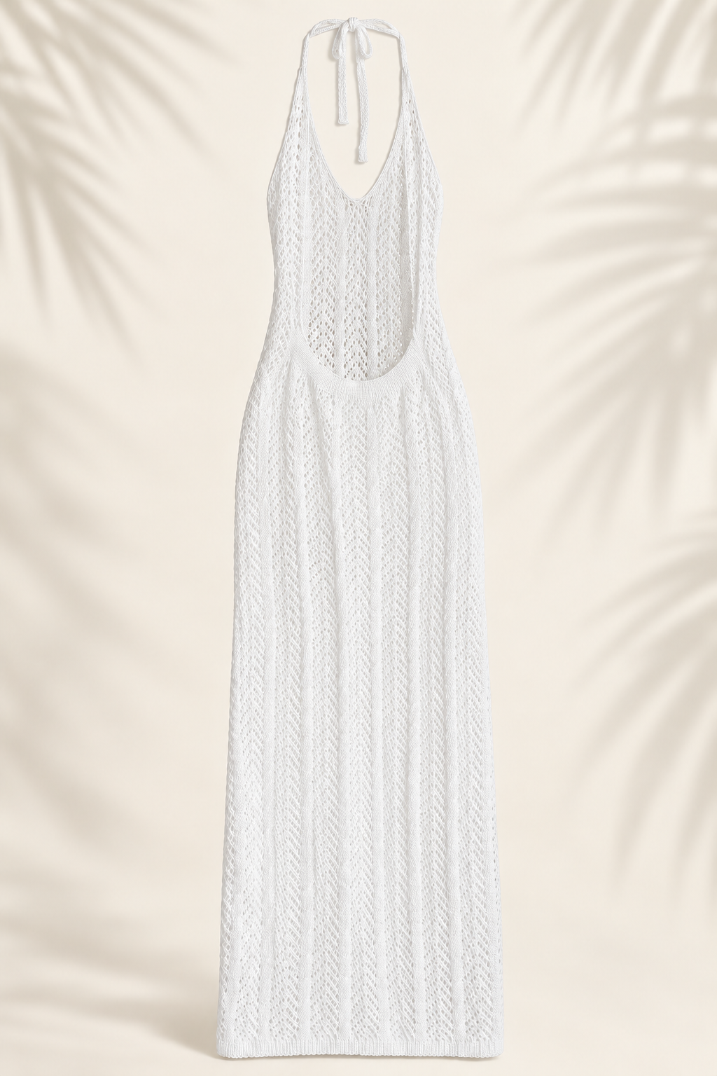 Vestido largo de playa blanco tejido con espalda abierta