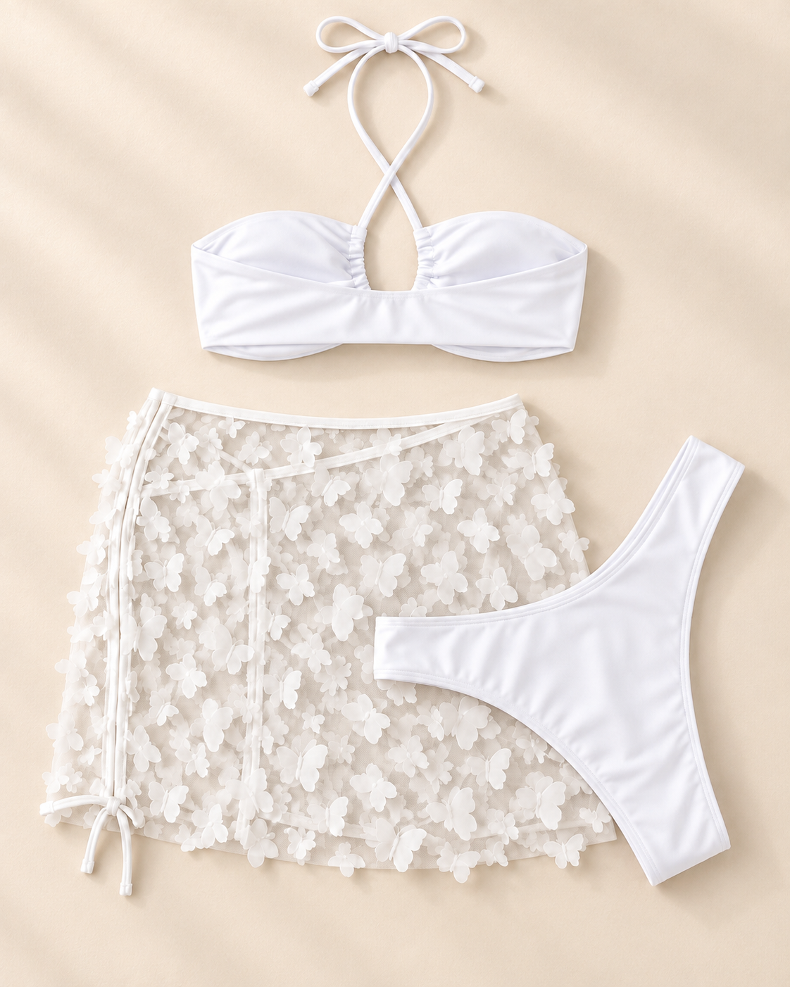 Bikini Blanco con Falda de Mariposas | Tallas S, M y L