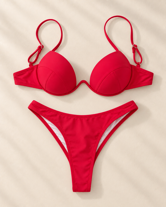 Bikini Rojo Push Up Tanga Tiro Alto | Talla S