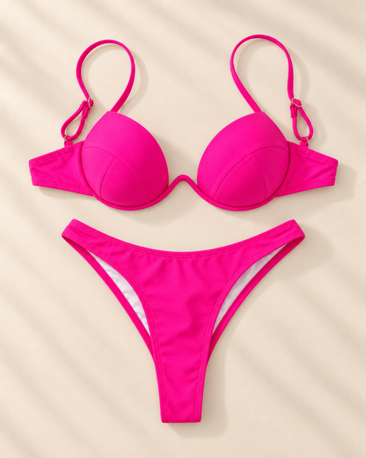 Bikini Fucsia Push Up Tanga Tiro Alto | Talla S