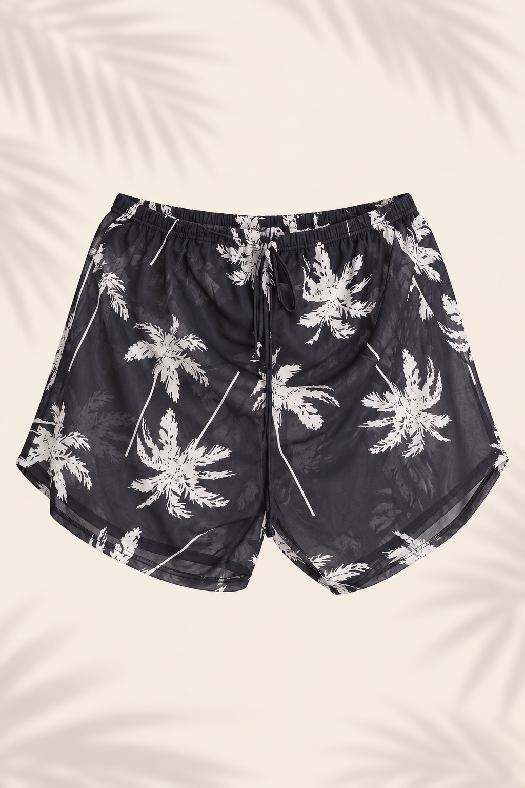 Conjunto de playa kimono y short negro con palmeras