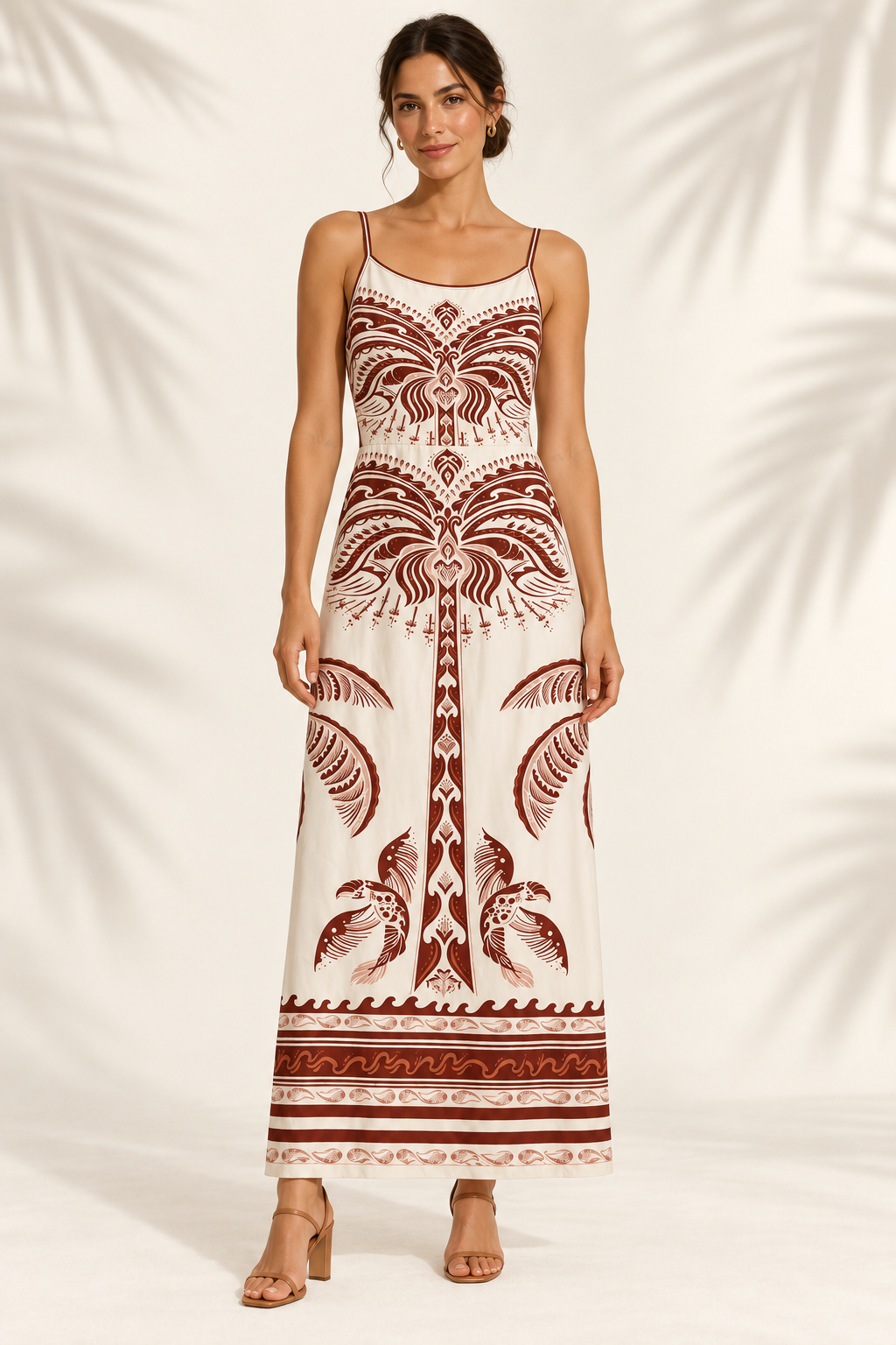 Vestido largo estampado con espalda abierta y lazo
