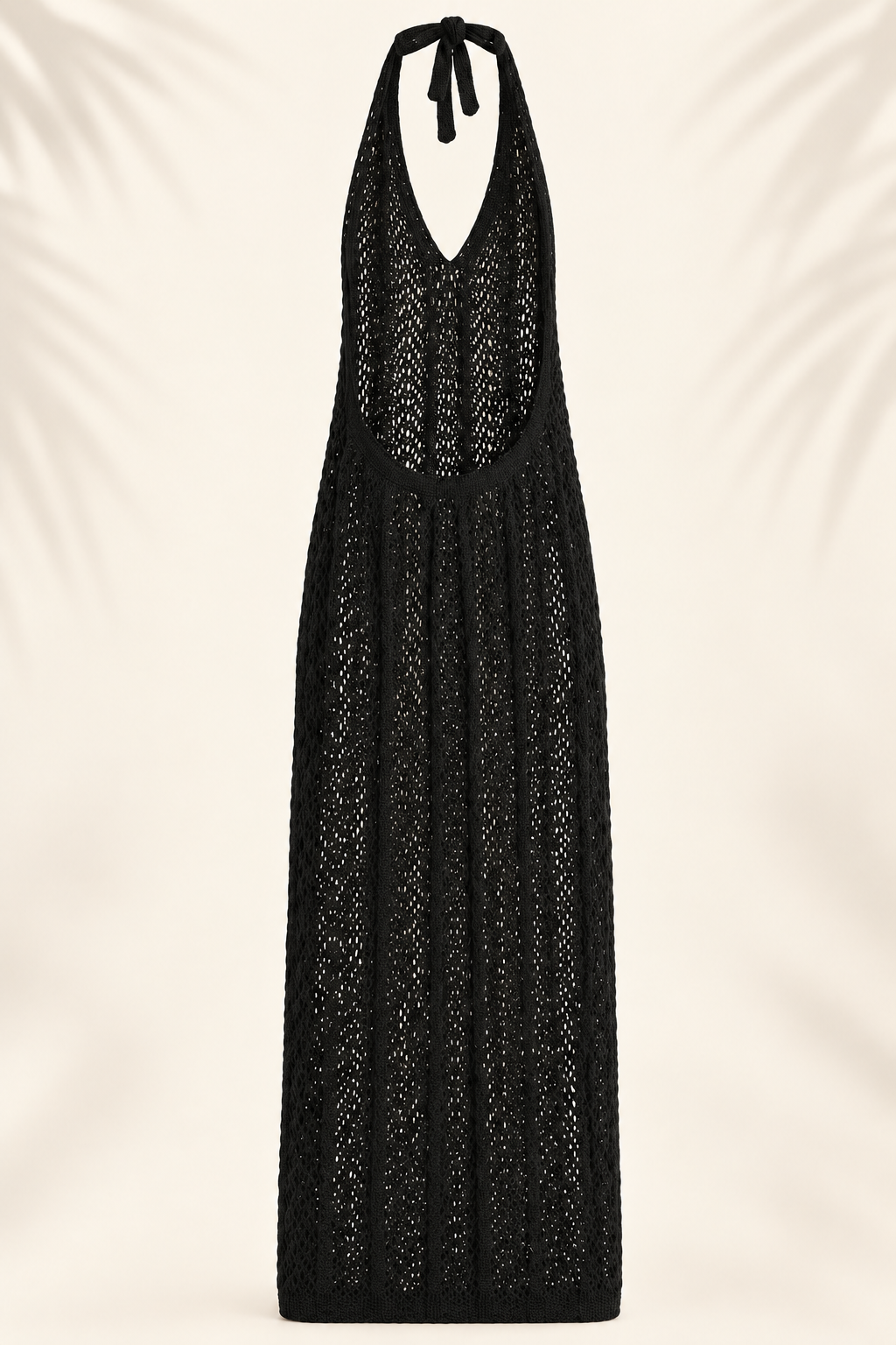Vestido largo de playa negro tejido con espalda abierta