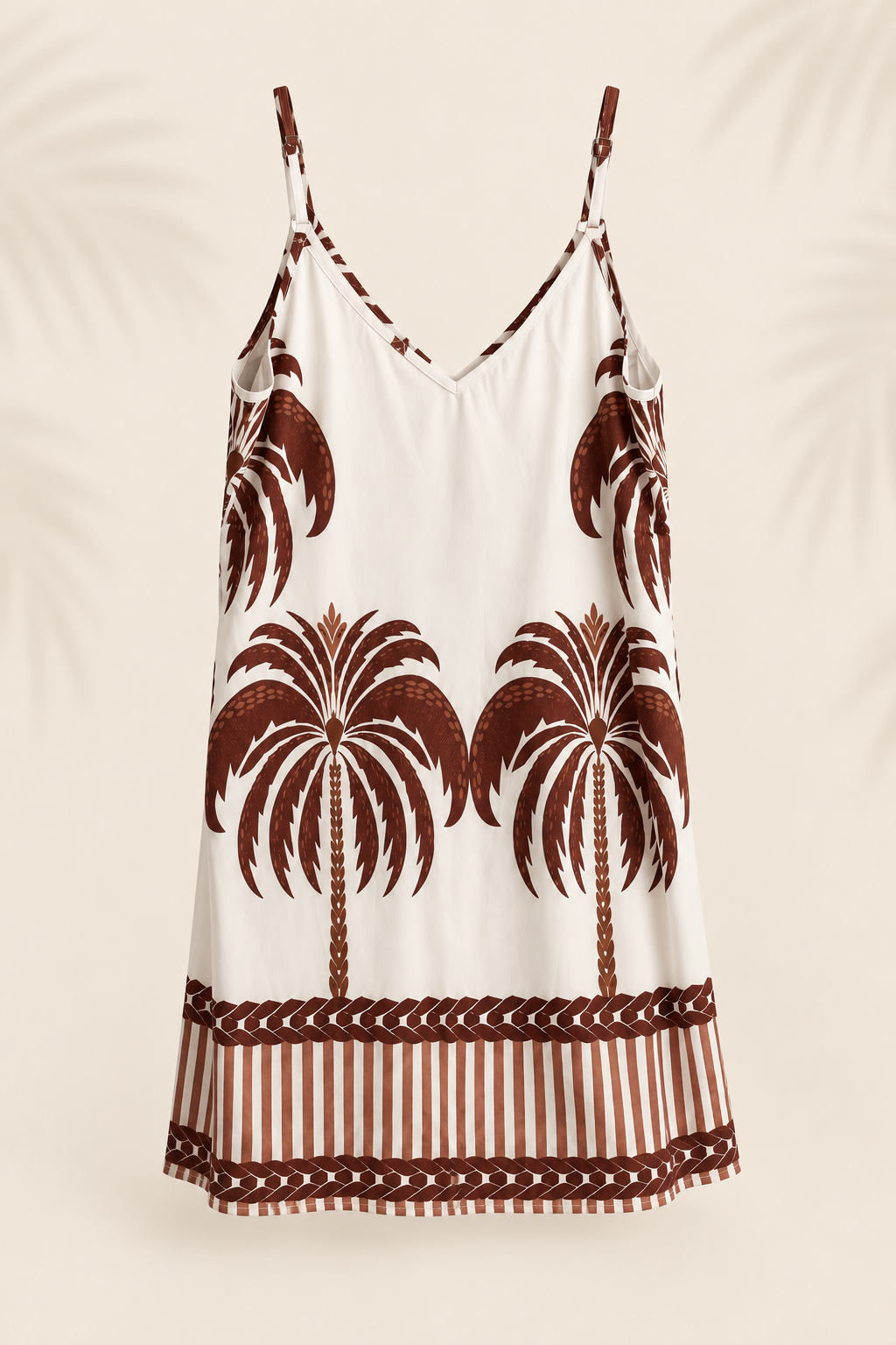Vestido de playa con estampado de palmeras café