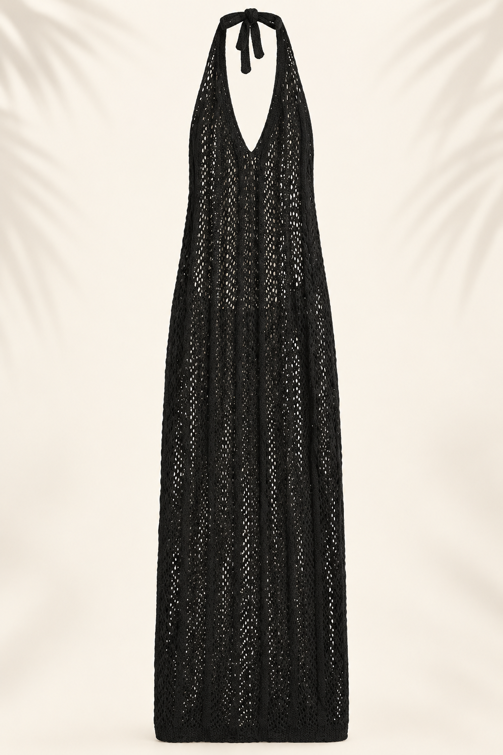 Vestido largo de playa negro tejido con espalda abierta