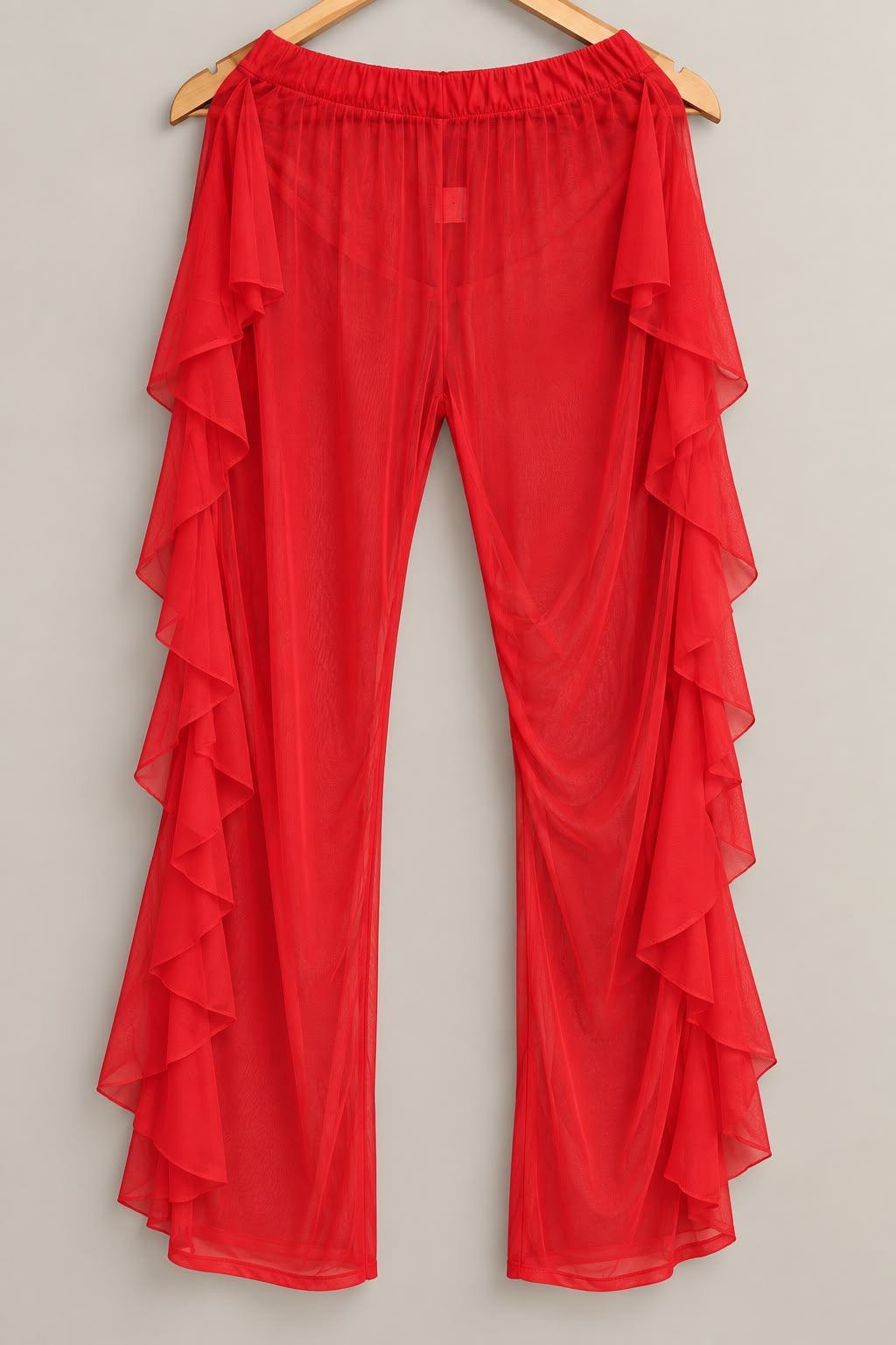 Pantalón de Salida de Baño Mujer Rojo | Translúcido con Vuelos Laterales