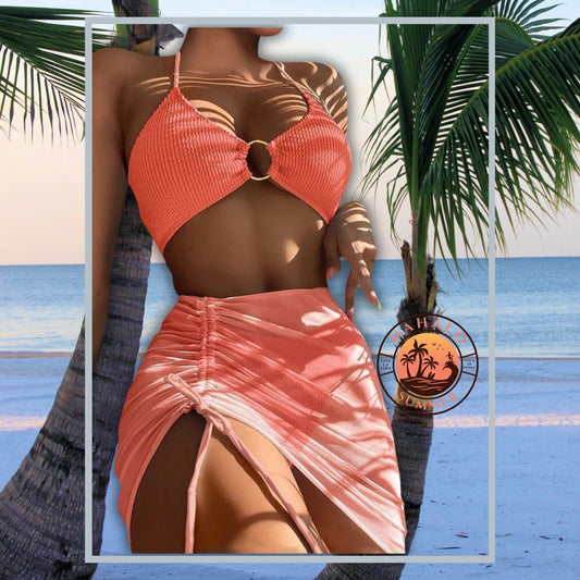 Conjunto bikini cintura alta Coral