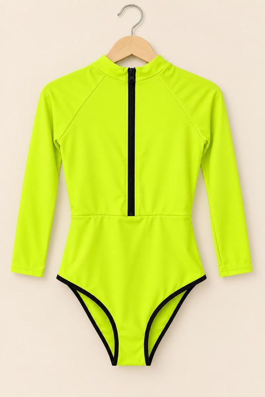 Traje de Baño Amarillo Flúor Manga Larga Talla M | Última Unidad