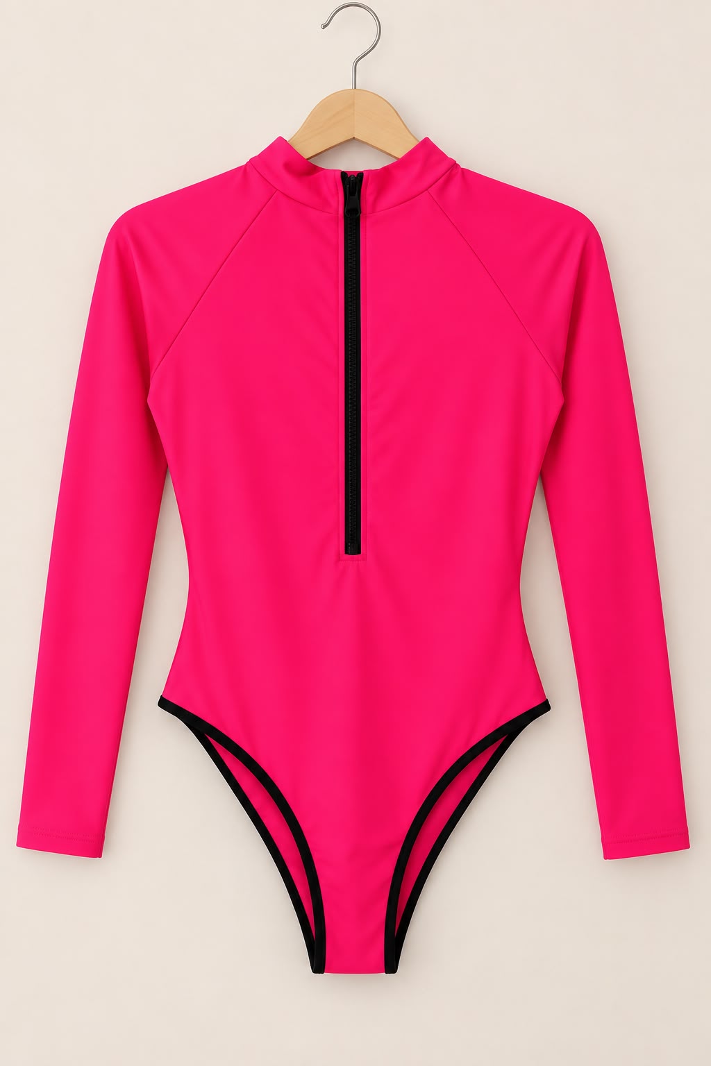 Traje de Baño Fucsia Manga Larga con Cierre y Cinturón | Talla M