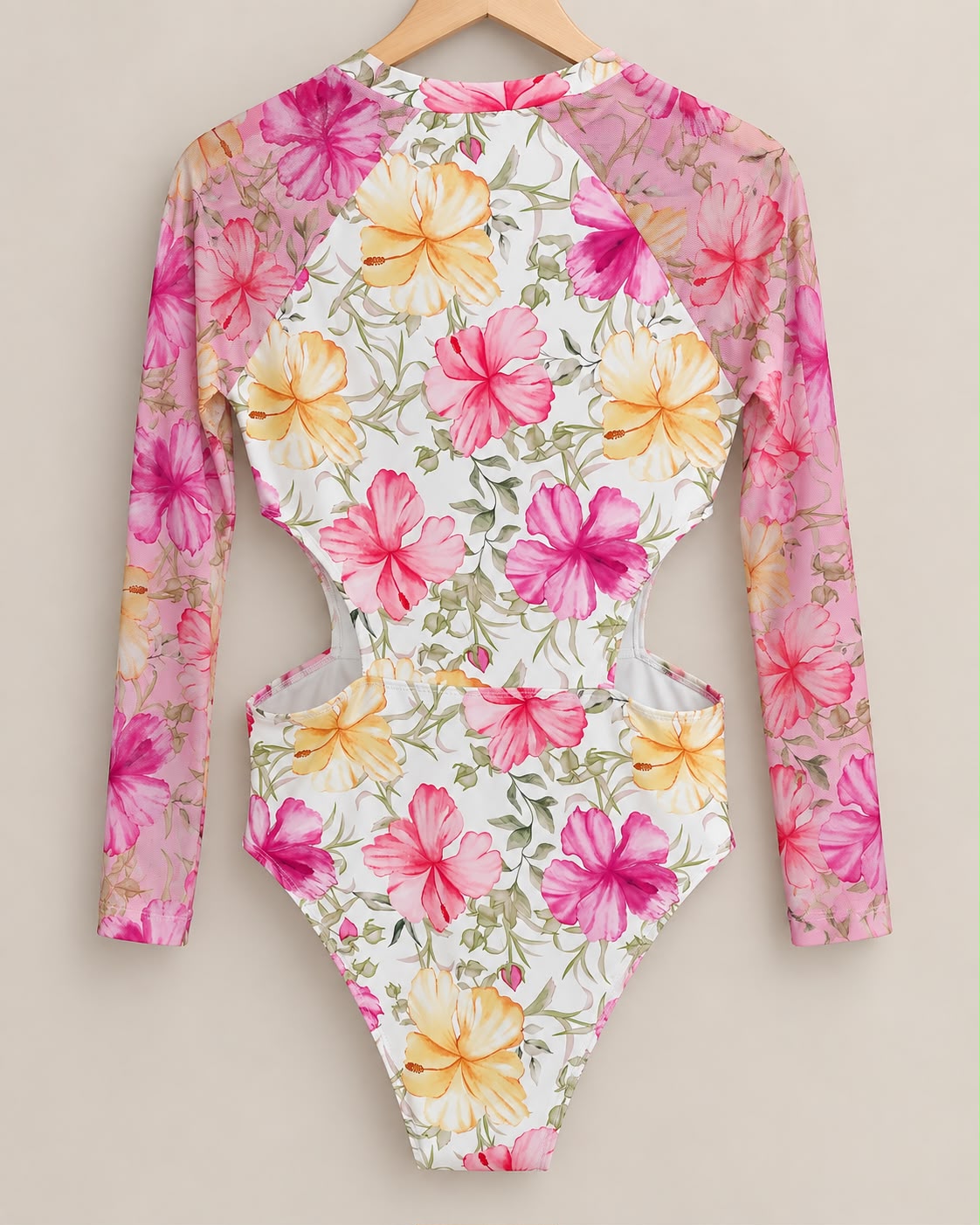 Traje de Baño Floral Manga Larga con Cierre | Tallas S, M y L