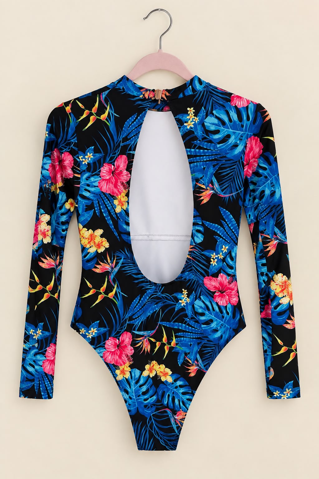 Traje de Baño Tropical Manga Larga Negro y Azul Talla XS/S | Última Unidad