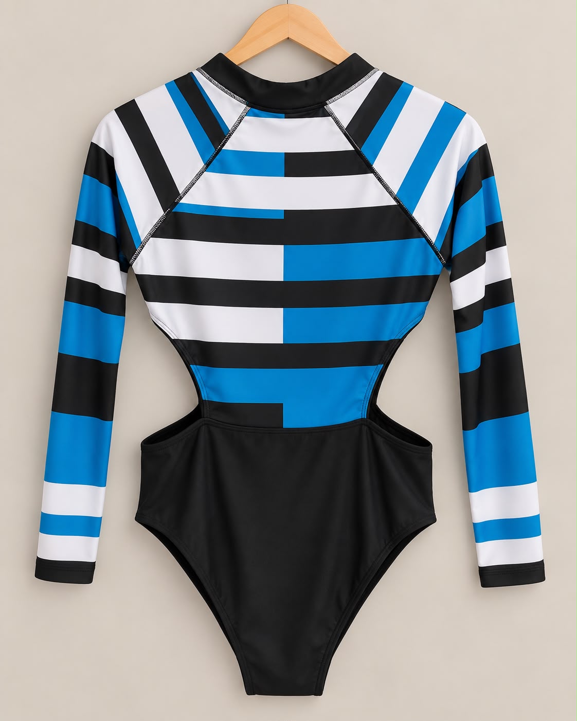 Traje de Baño Negro y Azul Manga Larga con Cierre
