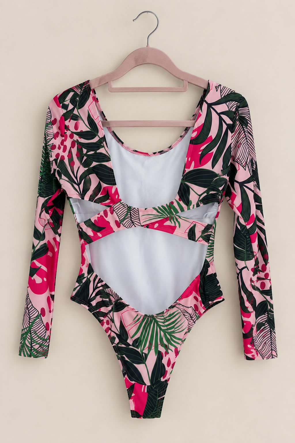 Traje de Baño Tropical Rosa y Verde Manga Larga | Tallas S y M