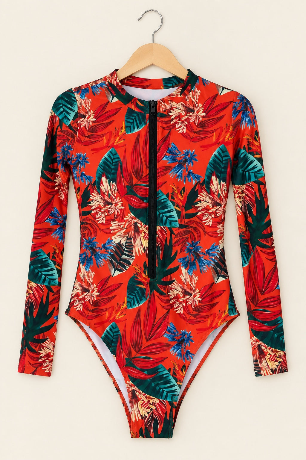 Traje de Baño Tropical Manga Larga con Cierre Frontal | Talla S